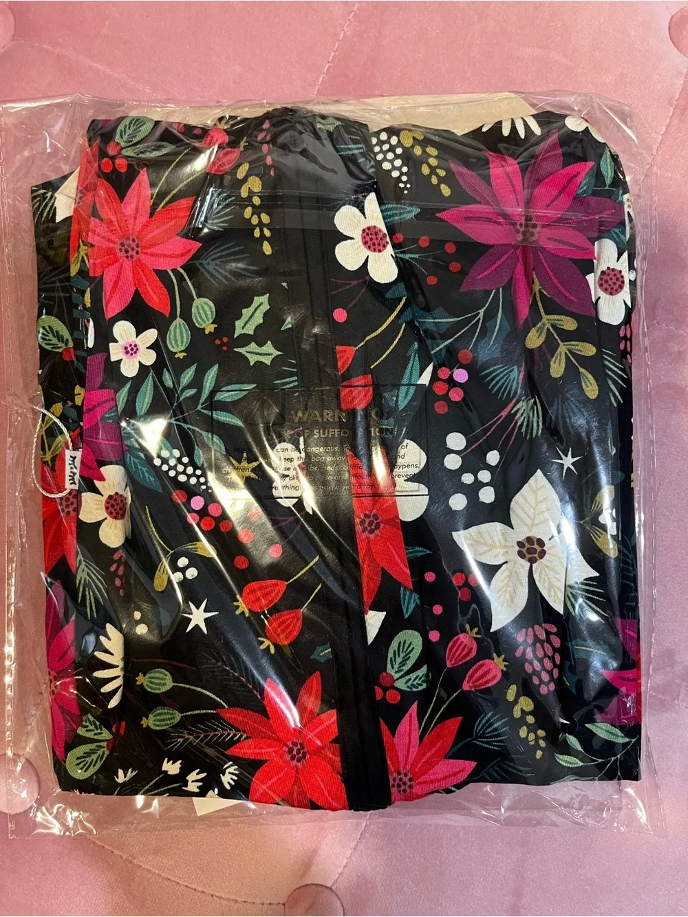 Little Sleepies Berry Merry Bamboo Zippy- Black with Red & Pink Floral 6-12m